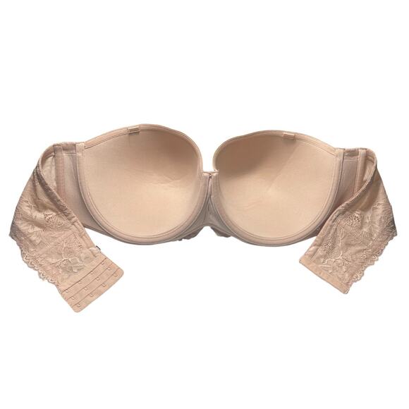 Torrid Curve Strapless Nude Beige Lace Lightly Lined Support Bra 46D Wide Band - Picture 2 of 6
